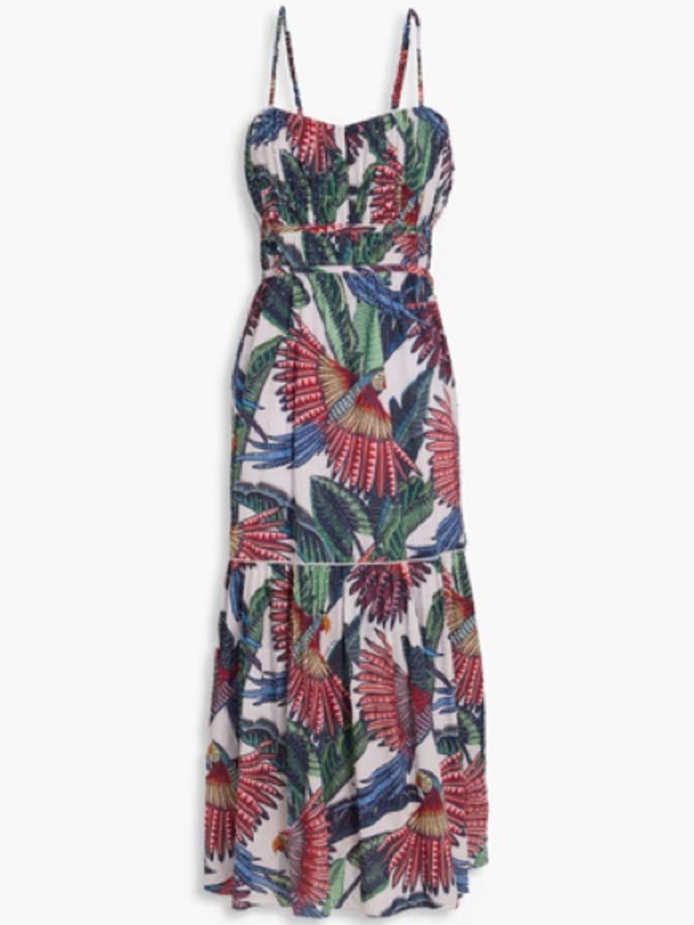 FARM Rio Macaw Flight Pink Tiered Parrot Midi Dress - Cotton - Picture 2 of 8